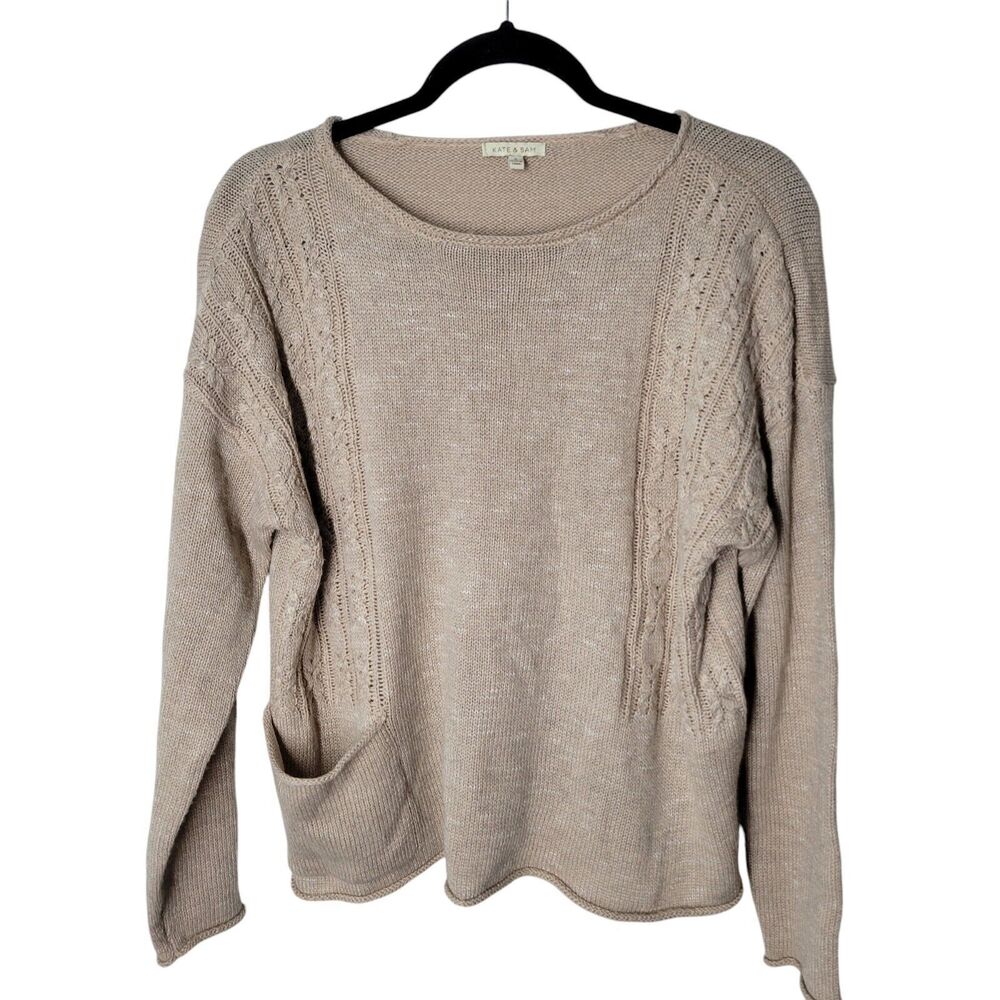 Kate & Sam Womens Sz S Tan Solid Long Sleeve Knitted Sweater